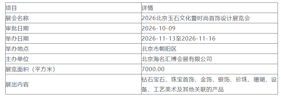 2026北京玉石文化暨时尚首饰设计展览会获商务部备案,11月朝阳举办